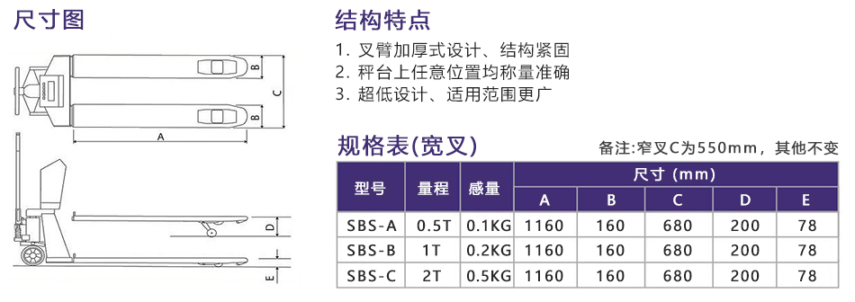 SBS叉車秤-尺寸參數表