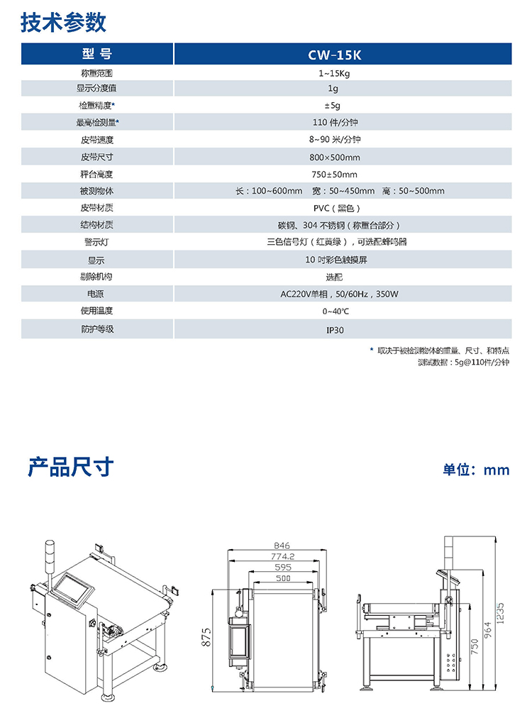 CW-15K重量檢測機